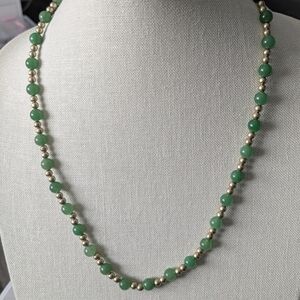 Nephrite Jade and Gold Tone Beaded Necklace